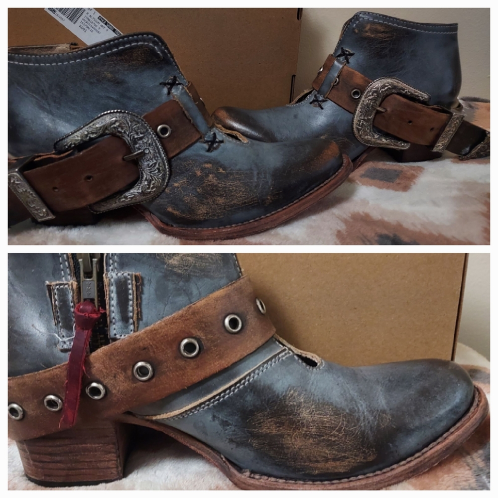 Freebird by Steven Brown and Gray Ankle Booties with Distressed Leather